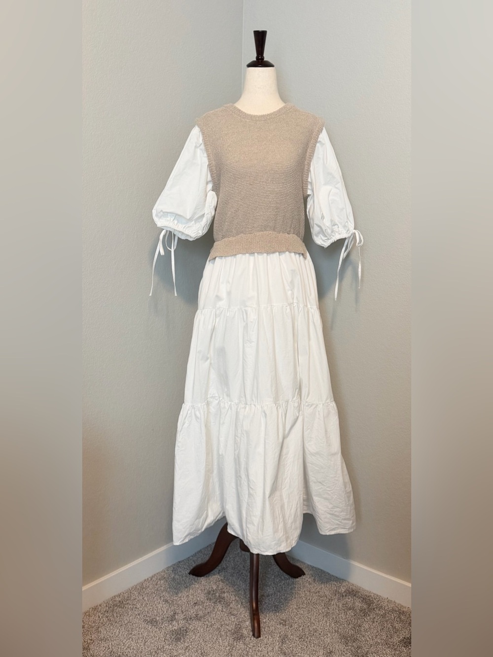 Sofie the Label Sienna Rib Knit Tiered Mixed Media Twofer Midi Maxi Dress